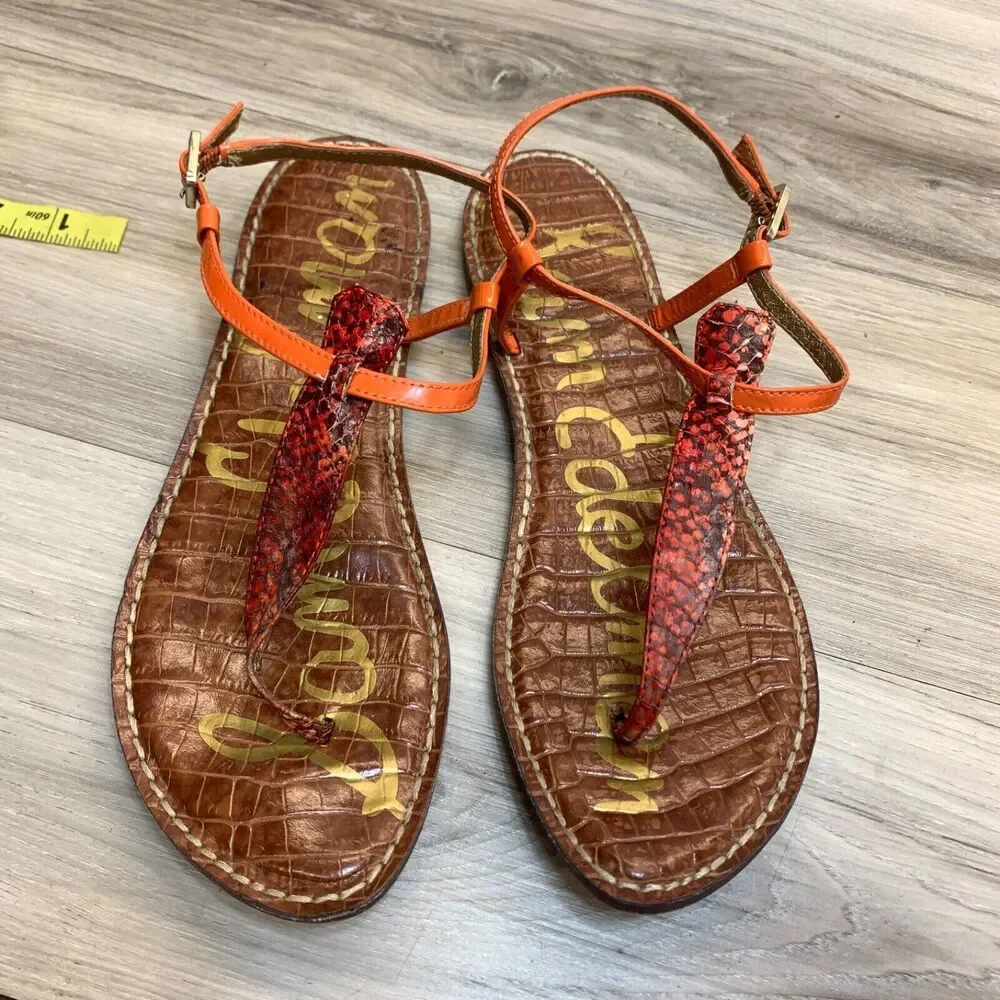 Sam Edelman Gigi Women's Orange Snake Thong T Strap Sandal Size 9 M - Picture 6 of 10